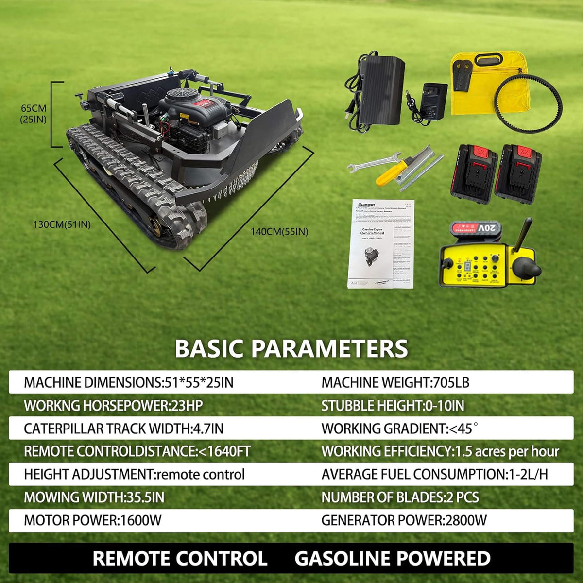Heavy-Duty 23HP Remote-Controlled Track Mower with 35-Inch Deck