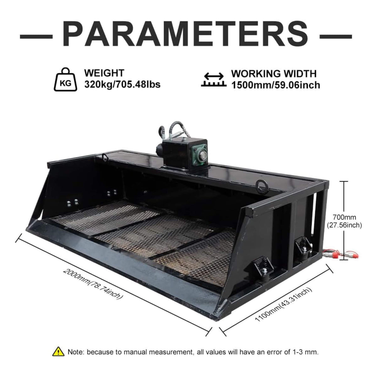 Heavy-Duty 60-Inch Topsoil Screening Skid Steer Bucket Attachment