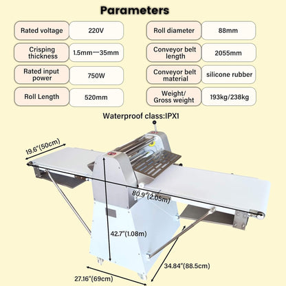 Heavy-Duty Commercial 220V Electric Dough Sheeter Machine with Adjustable Thickness