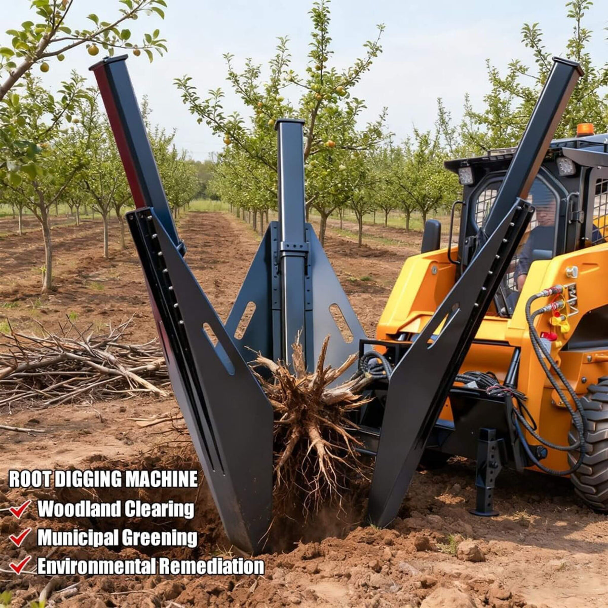 Heavy-Duty Industrial 3-Blade Tree Spade Transplanter Skid Steer Attachment