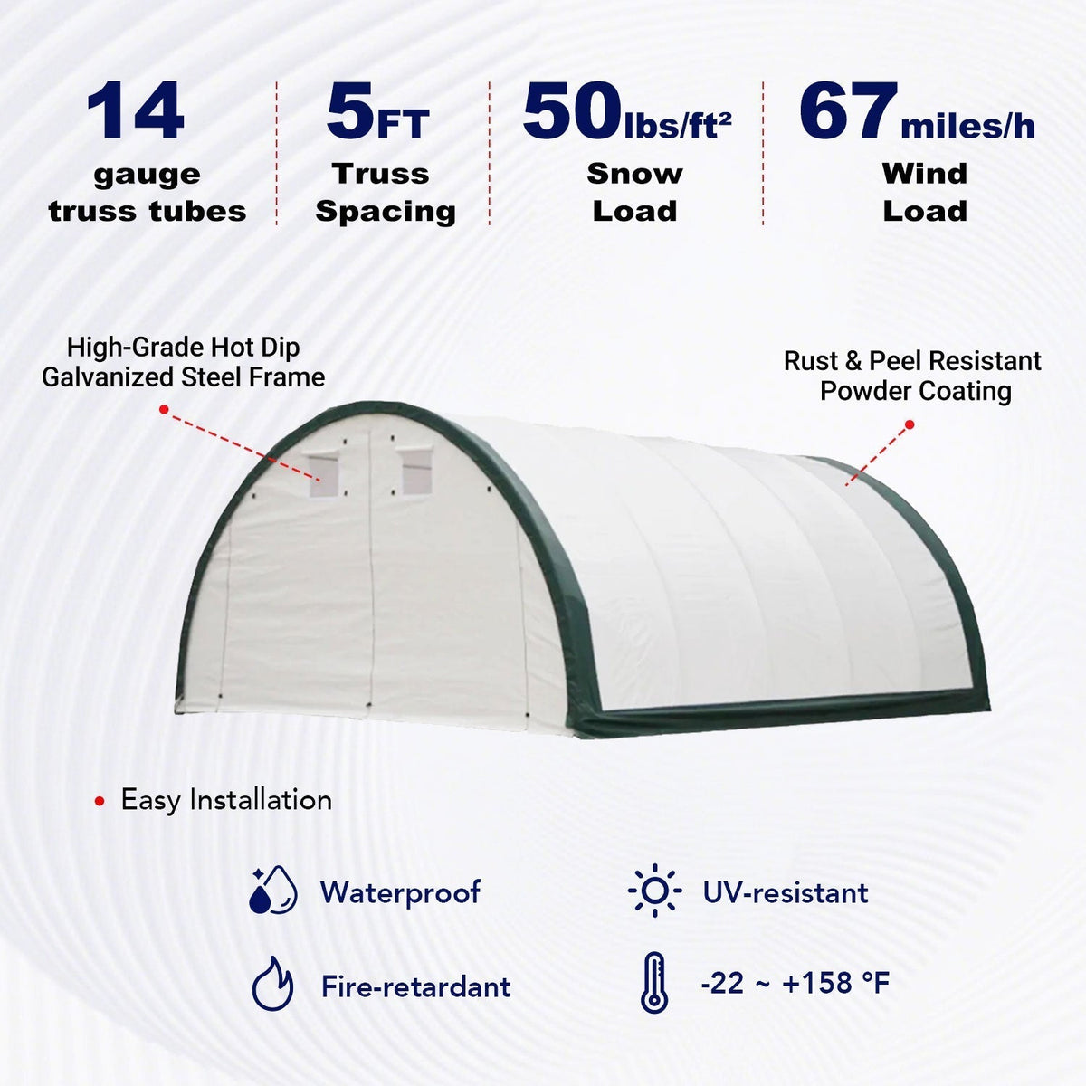 W 20FT x L 30FT x H 12FT Single Truss Storage Shelter, Reinforced Series