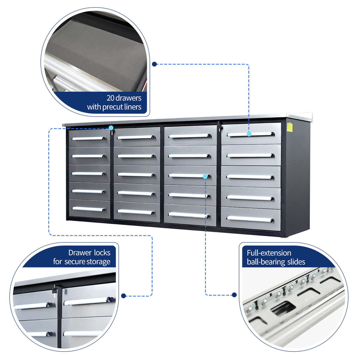 7ft Heavy Duty Garage Workbench Cabinet with 20 Drawers