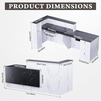 Velmor L-Shaped Modern Black and White Reception Desk with Lockable Drawers