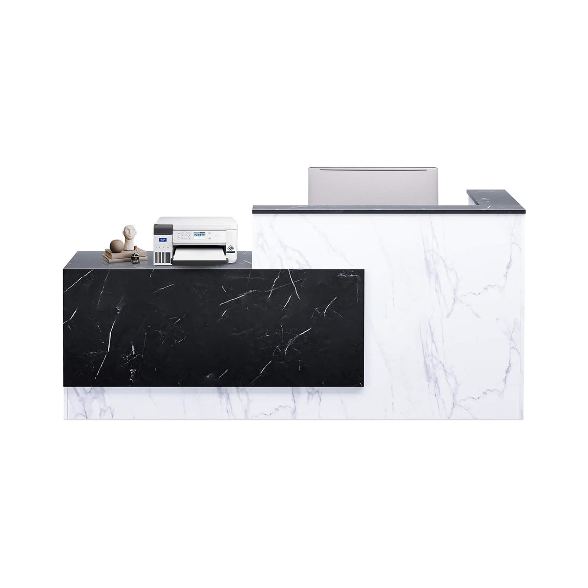 Velmor L-Shaped Modern Black and White Reception Desk with Lockable Drawers