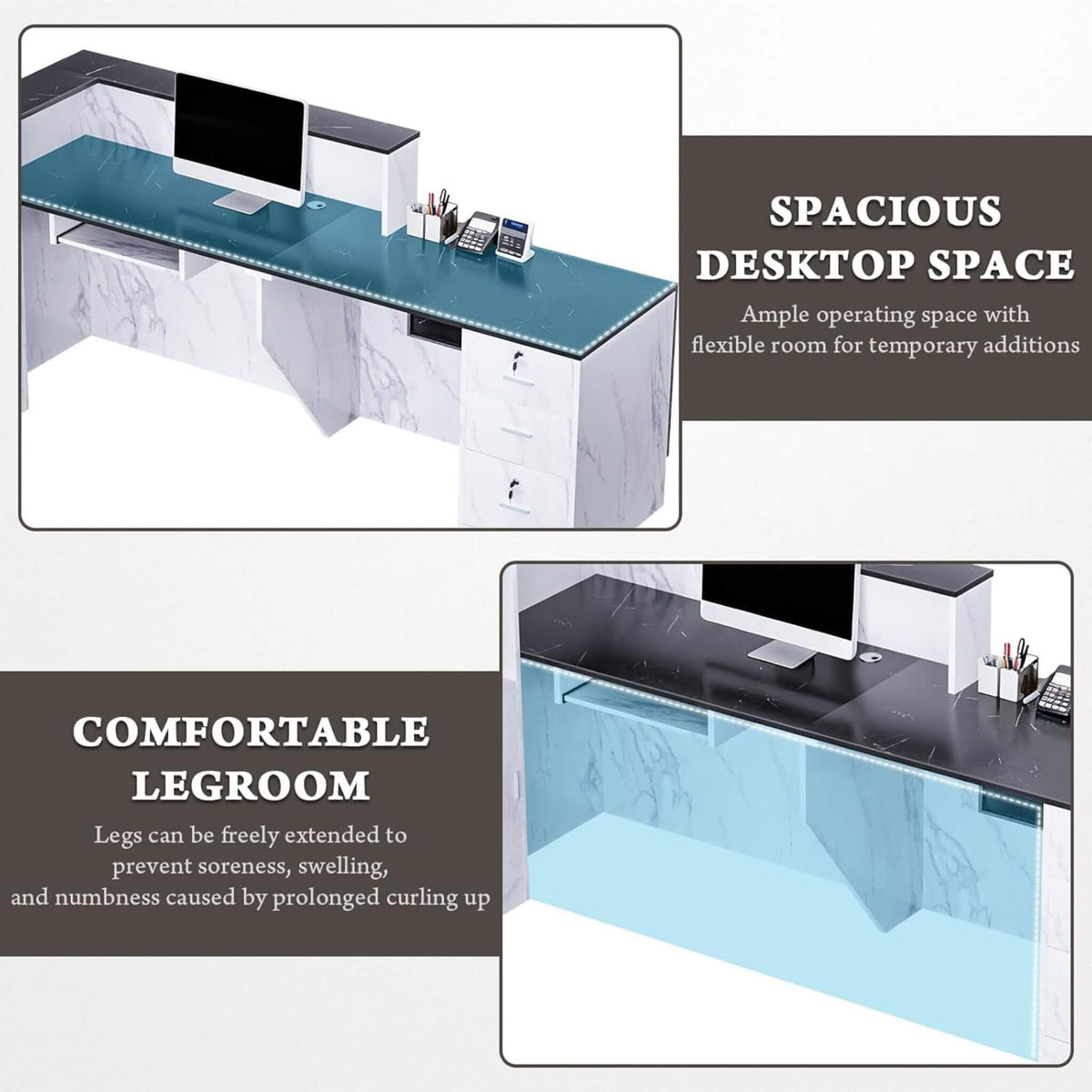 Velmor L-Shaped Modern Black and White Reception Desk with Lockable Drawers