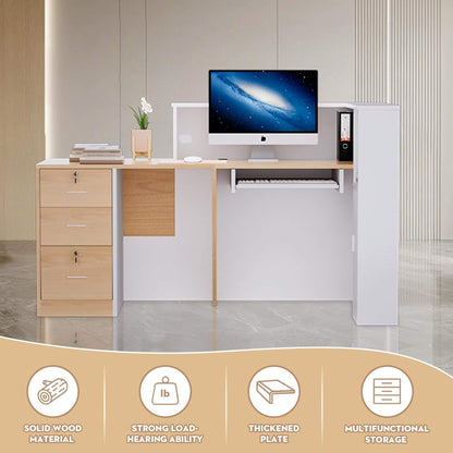 Velmor L-Shaped Modern Brown and White Reception Desk with Lockable Drawers