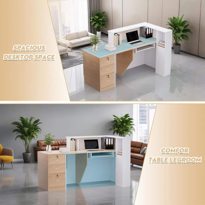 Velmor L-Shaped Modern Brown and White Reception Desk with Lockable Drawers