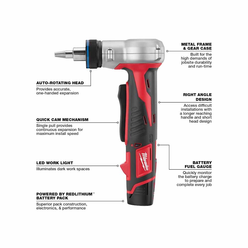 Milwaukee 2432-22 M12 ProPEX Expansion Tool Kit With 1/2", 3/4", 1" Heads