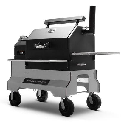 Yoder Smokers YS640s Pellet Grill on Competition Cart (Silver) + T-Stat Door Kit & Stainless Side Shelves